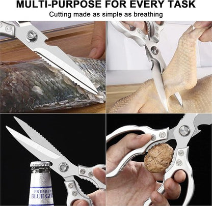 CGBE Kitchen Scissors - Heavy-Duty Multi-Purpose Shears for Poultry, Fish & Meat | Dishwasher Safe, Silver