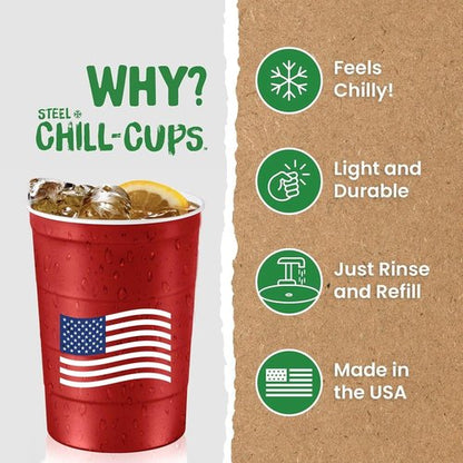 Flag Design 16 oz. Party Cups by [Brand Name] - Sturdy, Durable, Disposable & Recyclable | Patriotic Red, 12 Count