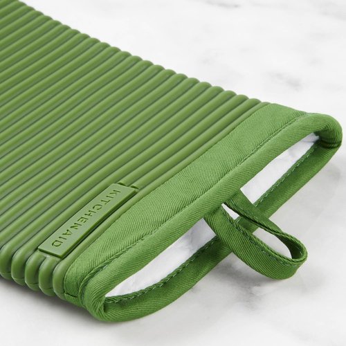 KitchenAid Ribbed Soft Silicone Oven Mitts - 2-Pack Set, 7.5"x13", Stylish Matcha Color