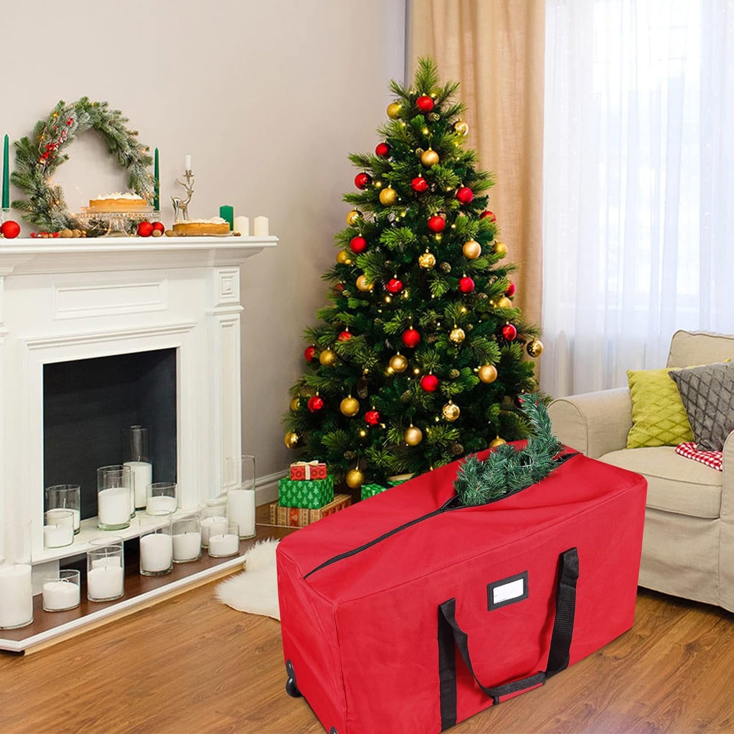 ProPik Holiday Rolling Tree Storage Bag - Fits Up to 6 Ft Tall Disassembled Christmas Tree | Heavy-Duty 600D Oxford with Wheels & Handles (Red)