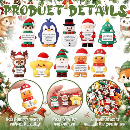 50 Pcs Mini Inspirational Christmas Figurines - Rubber Xmas Figures for Parties & Gifts - Variation: 50+Christmas