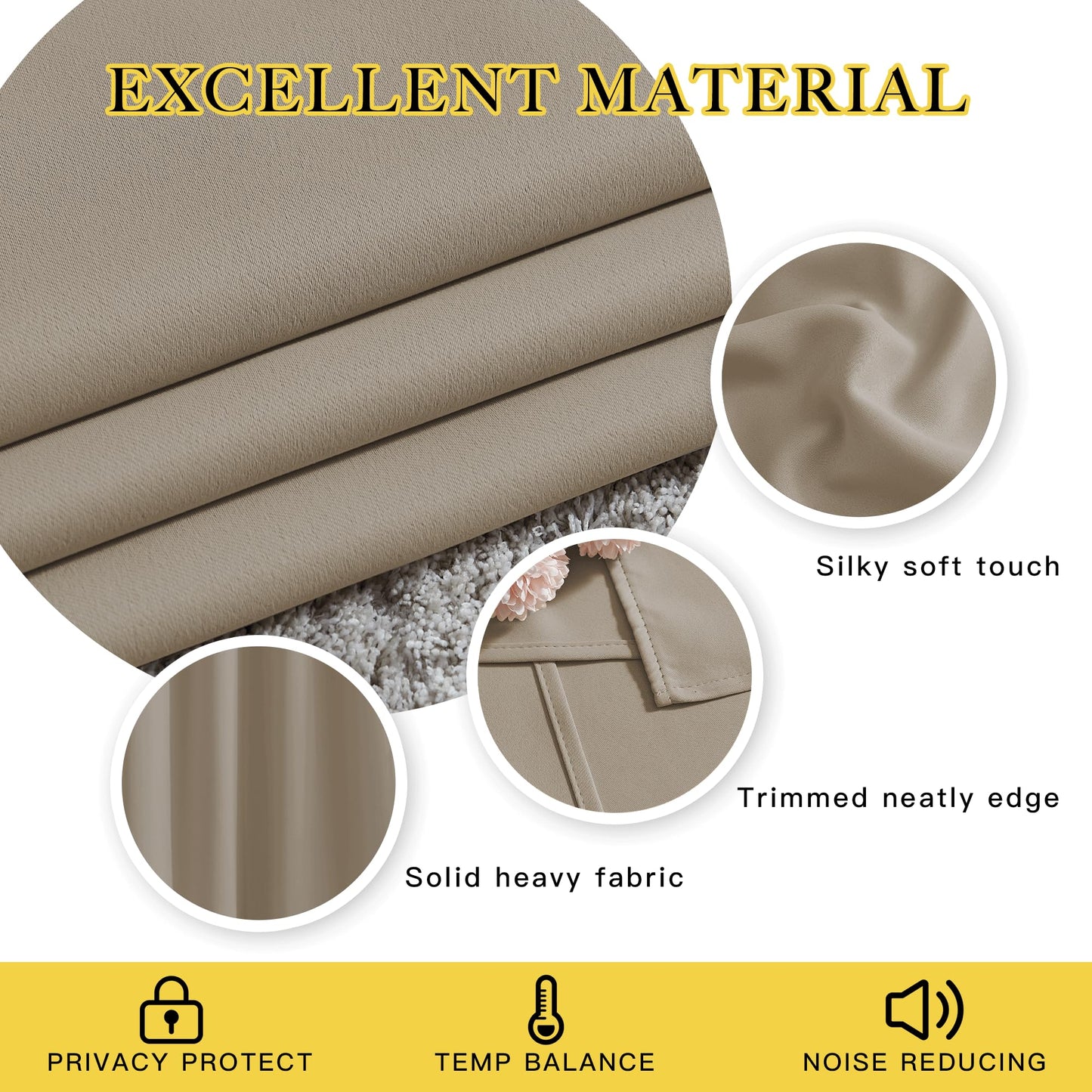 NICETOWN Taupe Curtain Panels - (52 inches by 120 Inch, Black, Set of 2) Home Decoration Thermal Insulated Solid Grommet Blackout Curtains/Drapes for Hall/Dining Room