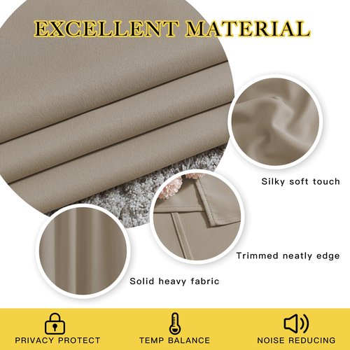 NICETOWN Bedroom Blackout Curtain Panels - Home Fashion Window Treatment Ring Top Blackout Draperies and Drapes (52 inches x 63 inches, Set of 2 Panels, Taupe)