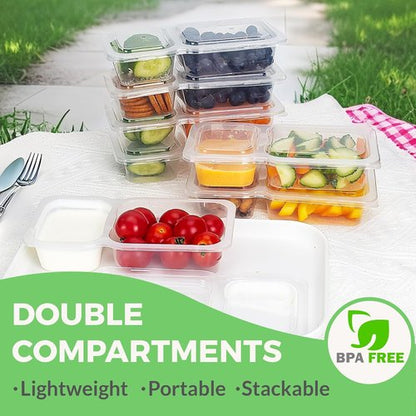 MACTANO Reusable Snack Containers - 9 oz Double Compartment Meal Prep Boxes | BPA-Free, 20 Sets for Work & Travel