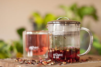 Ethoz Tea Brewer 12 fl.oz. / 350 ml Glass Tea Strainer by Planetary Design, Easy Brewing, Perfect At Home Tea Steeping