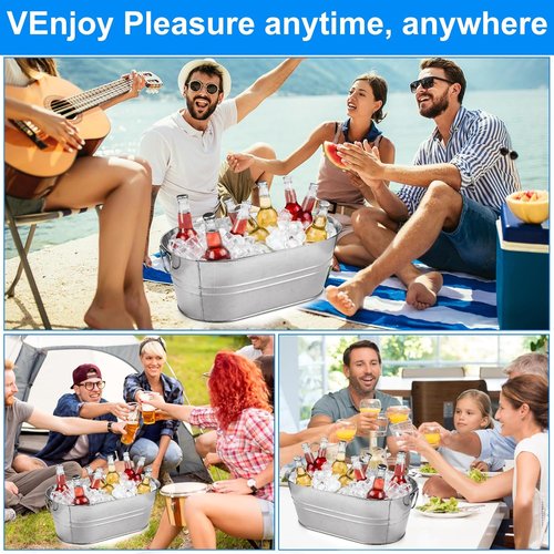 CertBuy 4 Pack Galvanized Tub 4 Gallon Ice Bucket with Handle Large Metal Champagne Drink Bucket Galvanized Ice Buckets for Parties Mimosa Bar Cocktail Bar