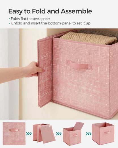 SONGMICS Storage Cubes - 13-Inch Foldable Non-Woven Fabric Bins with Double Handles | Set of 6 in Jelly Pink