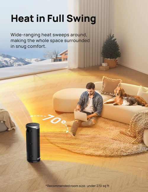 DREO Space Heater, 1500W PTC Ceramic Heaters for Indoor Use with Remote, 70° Oscillation, 1-12H Timer, Electric Heaters with Thermostat, Fast and Safe Portable Heater for Office, Bedroom, Large Room