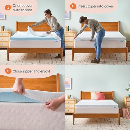 Linenspa Gel Infused Memory Foam Mattress Topper - 3 Inch Ventilated & Breathable - Washable Cover | Full XL