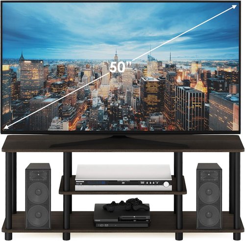 Furinno 3-Tier TV Stand - No Tools Assembly for Up to 50 Inch TVs | Dark Brown/Black Finish