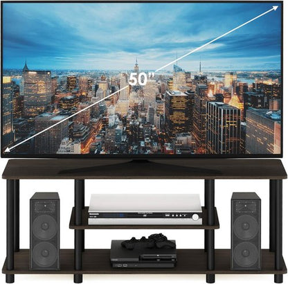 Furinno 3-Tier TV Stand - No Tools Assembly for Up to 50 Inch TVs | Dark Brown/Black Finish