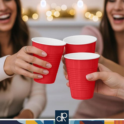 DecorRack Red Plastic Cups - 12 oz Disposable & Reusable Party Supplies | 40 Count Pack