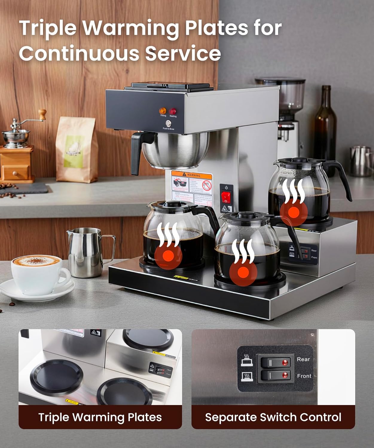 SYBO 12-Cup Commercial Coffee Maker - Pour Over Drip Brewer with 3 Warmers & Stainless Steel Design