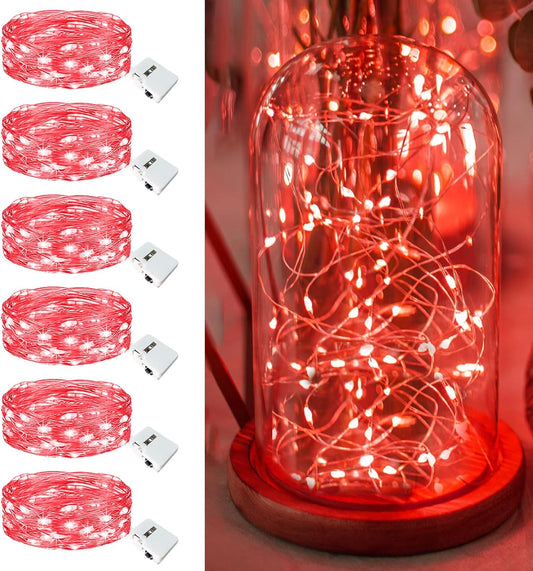 Skiennix 6 Pack Fairy Lights - 7ft Battery Operated 20 LED Twinkle Lights | Waterproof Mini String Lights for DIY Party & Wedding Decor - Red