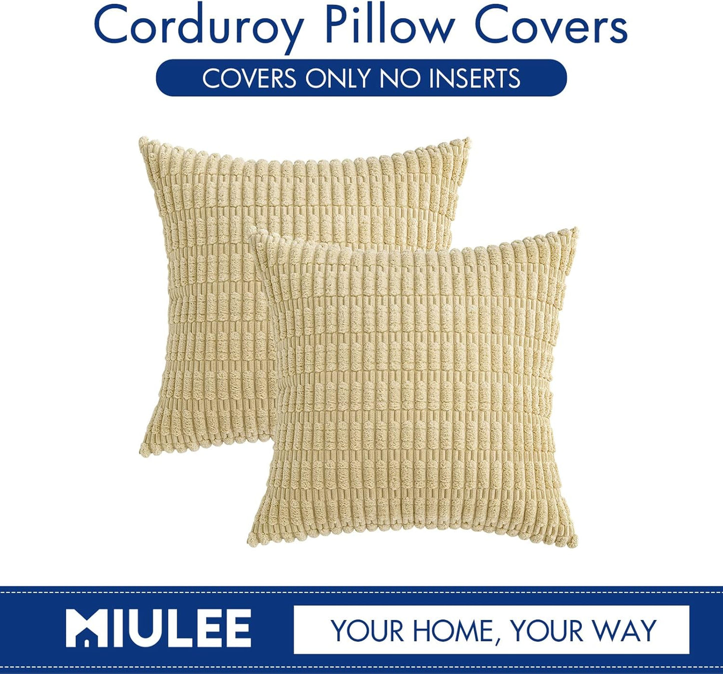 MIULEE Corduroy Decorative Throw Pillow Covers - Soft Boho Striped Design | 20x20 Inch Beige for Modern Farmhouse Decor