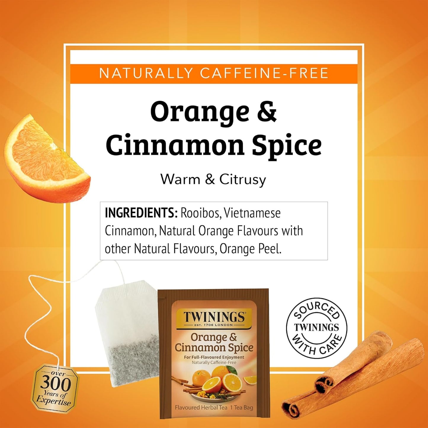 Twinings Herbal Tea - Orange & Cinnamon Spice, Naturally Caffeine-Free, 20 Individually Wrapped Bags (Pack of 2)