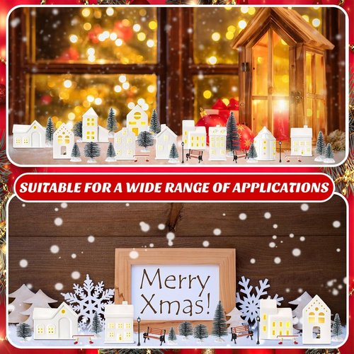 Barydat 40 Pcs Ceramic Christmas Village Set - 10 LED White Houses & Xmas Trees | Holiday Decor