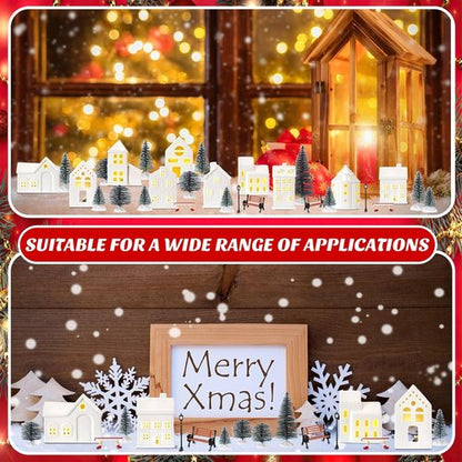 Barydat 40 Pcs Ceramic Christmas Village Set - 10 LED White Houses & Xmas Trees | Holiday Decor