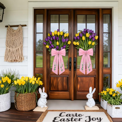Skiennix 2 Pack Daisy Floral Wreath Sash - Embroidered Spring Ribbon Decor for Front Door | Pink