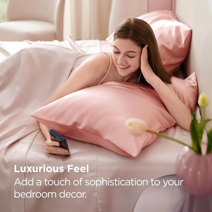 Bedsure King Size Satin Pillowcase Set of 2 - Peach Pink Silky Cases for Hair & Skin, 20x36 Inches