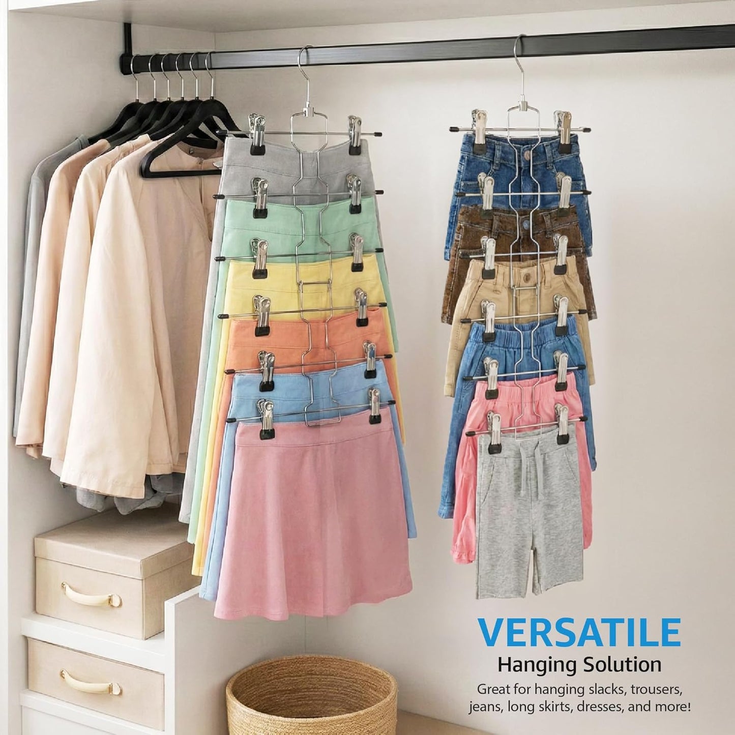 ZOBER 3-Pack Skirt Hangers with Clips - Space-Saving Closet Organizer for Pants & Skirts