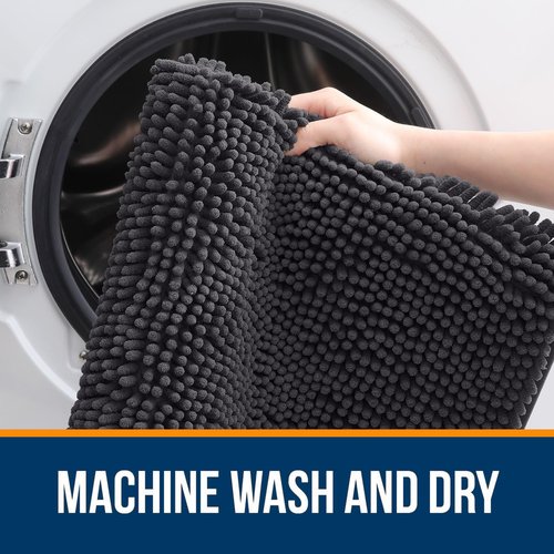 OLANLY Bathroom Rugs 34x21, Extra Soft Absorbent Chenille Bath Rugs, Rubber Backing Quick Dry, Machine Washable Bath Mats for Bathroom Floor, Tub and Shower, Home Decor Accessories, Dark Grey
