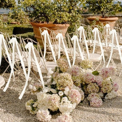 Skiennix 24 Pcs Large Ivory Wedding Ribbon Bows - Elegant Chair Decorations for Ceremonies