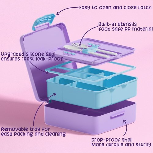 Fimibuke Bento Lunch Box - Leak Proof Toddler Container with 4 Compartments | BPA Free, Dishwasher Safe, Ideal for Ages 3-12