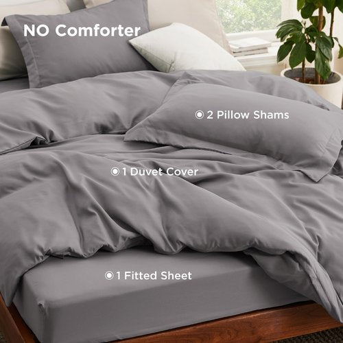 Bedsure Duvet Cover with Fitted Sheet Twin/Twin XL - Deep Pocket, Hotel Luxury Soft Double Brushed Bedding Set with Zipper Closure, 1 Duvet Cover, 1 Fitted Sheet, 1 Pillow Shams, NO Comforter, Grey