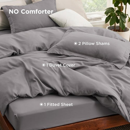 Bedsure Duvet Cover with Fitted Sheet Twin/Twin XL - Deep Pocket, Hotel Luxury Soft Double Brushed Bedding Set with Zipper Closure, 1 Duvet Cover, 1 Fitted Sheet, 1 Pillow Shams, NO Comforter, Grey