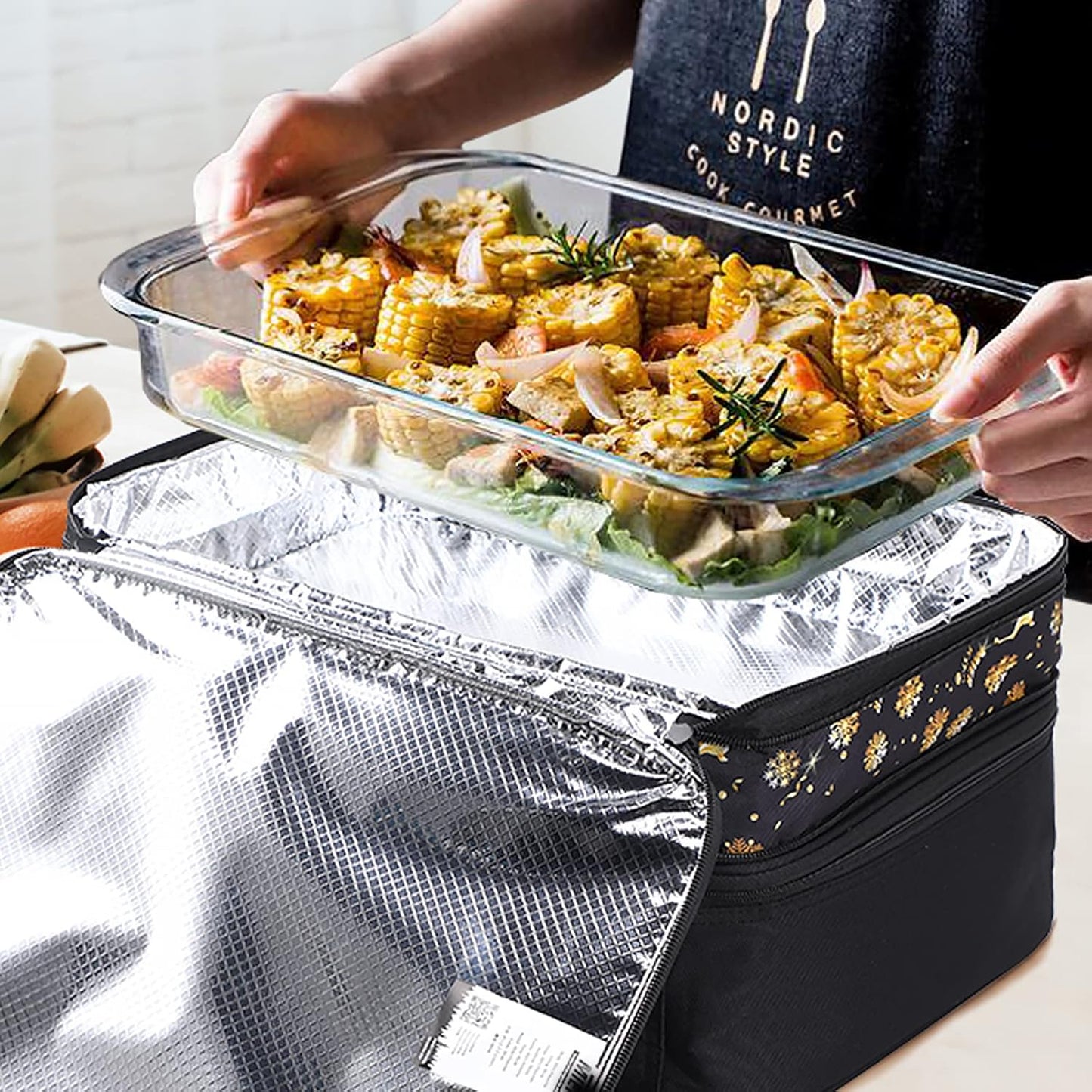 MIER Insulated Casserole Carrier Bag - Perfect for Lasagna & Potluck Parties | Fits 9 x 13 Inches, Expandable, Black
