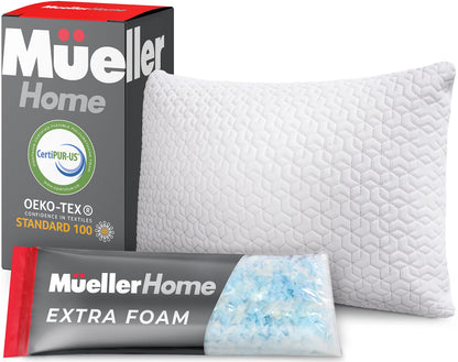 Mueller Nirvana Adjustable Cervical Memory Foam Pillow, Odorless Neck Pillows for Pain Relief, Orthopedic Pillow for Side, Back, Stomach, Hypo-Allergenic and Breathable, CertiPUR-US Certified