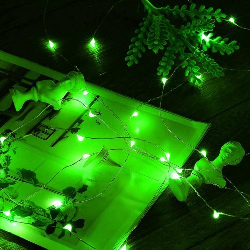 Ariceleo Mini Fairy Lights - Battery Operated Copper Wire String Lights | 16ft Green for St. Patrick's Day, Parties & Weddings