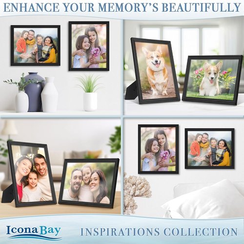 Icona Bay 8x10 Black Picture Frame - Contemporary Design with Detailed Molding | Wall Mount or Table Top