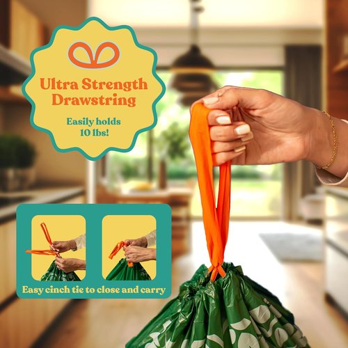 Healthy Earth 13 Gallon Compostable Trash Bags - Heavy Duty Leak-Proof Kitchen Liners | 30 Count