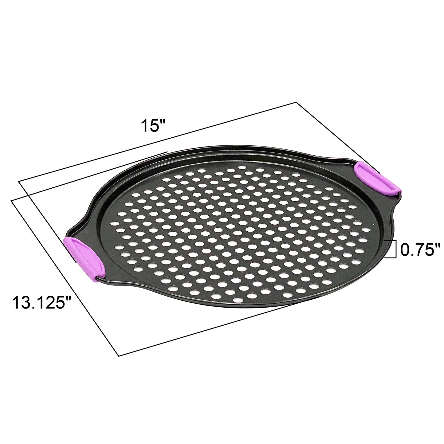 Amazing Abby - Chef Stacy - 13-Inch Non-Stick Pizza Pan with Holes, Perforated Pizza Crisper with Heat-Resistant Silicone Handle Grips, Oven-Safe Bakeware, Carbon Steel Baking Pan for Oven