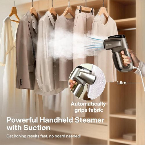GKJ Handheld Clothes Steamer - 2-in-1 Vacuum & Iron | Portable Travel Fabric Steamer, 2300Pa Suction, 118ml Tank