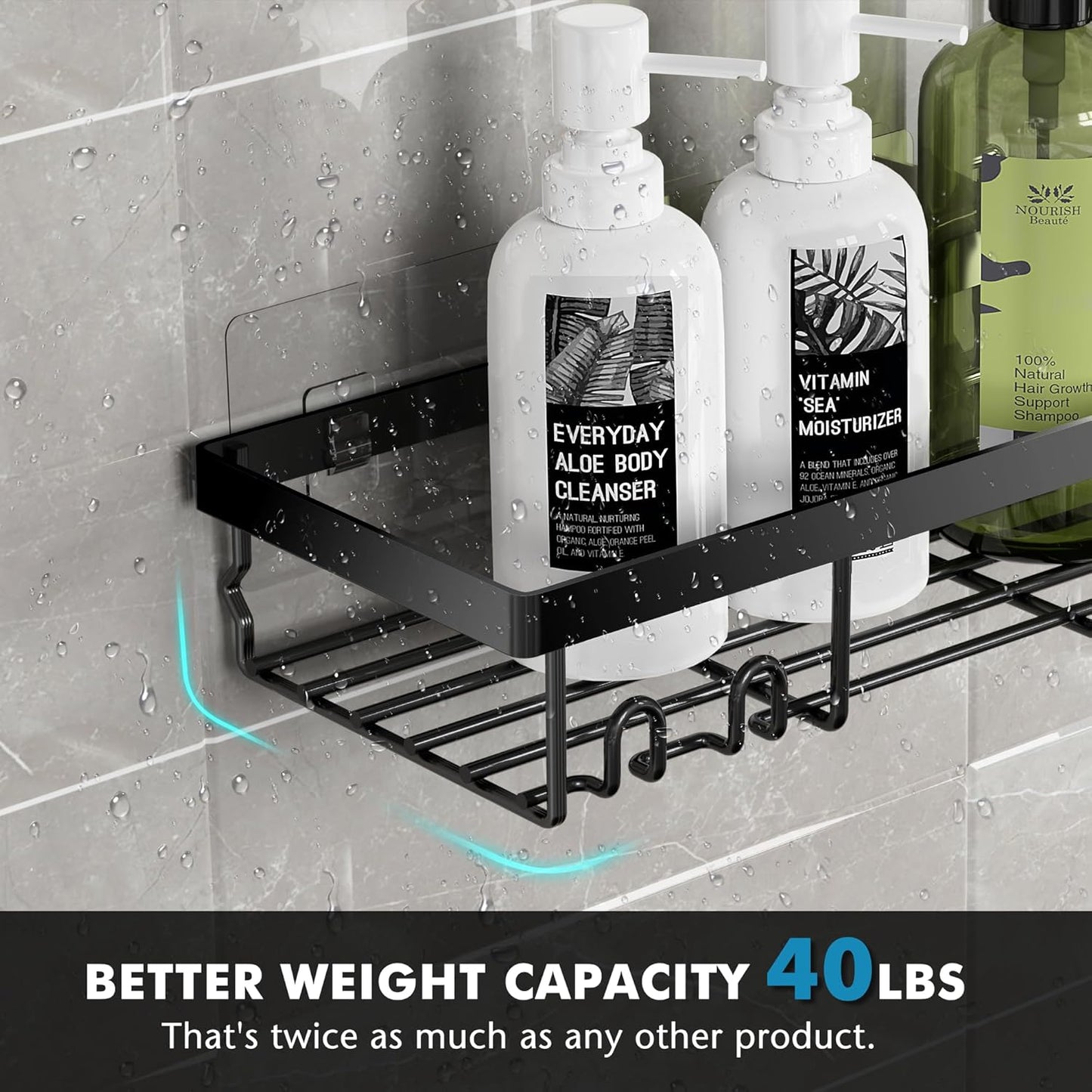 Moforoco Shower Caddy Organizer - Self-Adhesive Black Bathroom Shelf for Home & RV Storage
