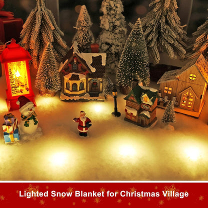 Skiennix Christmas Snow Blanket - 1.3x5.25 Ft Faux Snow Roll with 50 LED Lights | Perfect for Winter Village Displays
