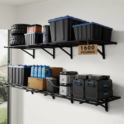 FLEXIMOUNTS Heavy Duty Garage Storage Wall Shelving - 1600lbs Capacity | 2 Pack 24x75 Inch Floating Racks