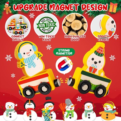 Commodum Christmas Advent Calendar - Magnetic Wooden Animals Train Set for Kids | 24 Days of Fun Holiday Surprises