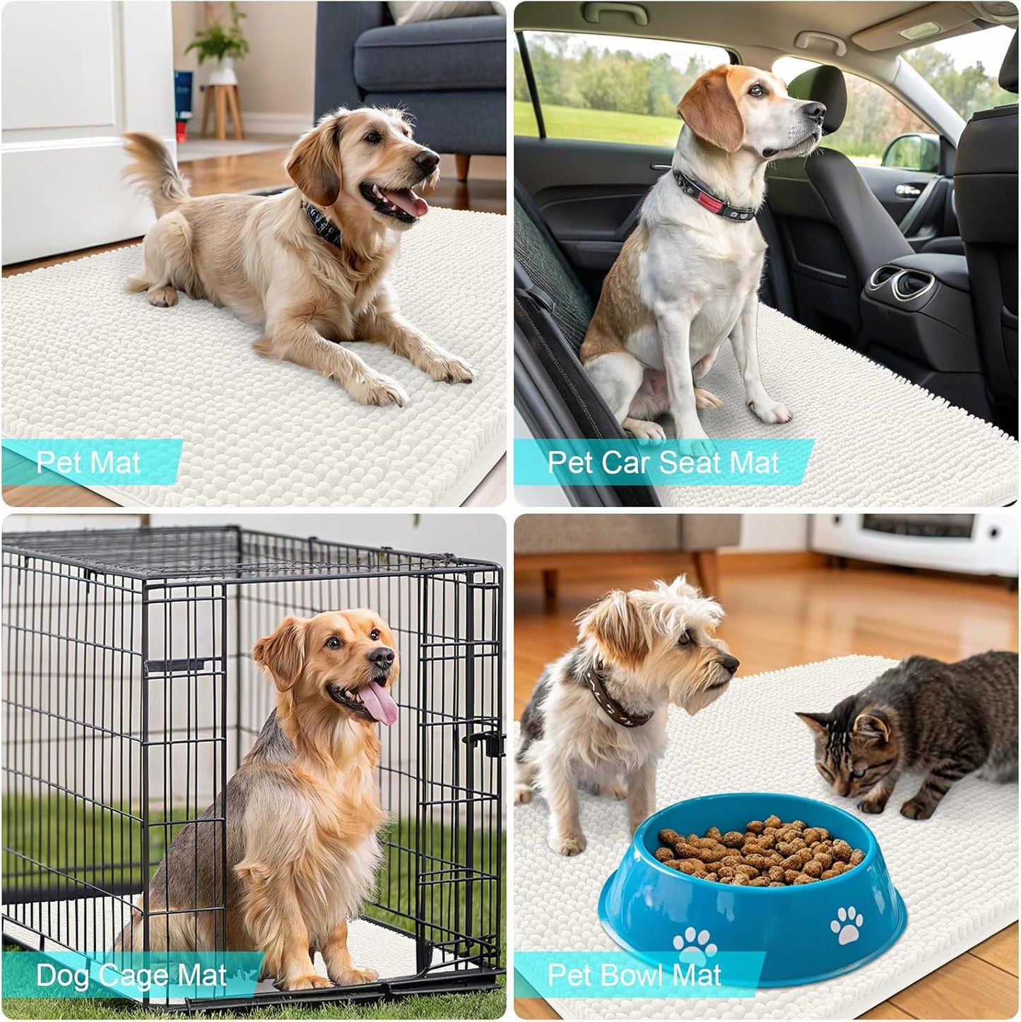 OLANLY Dog Door Mat - Absorbent Non-Slip Chenille Mat for Muddy Paws | 59x24 Inches, Ivory
