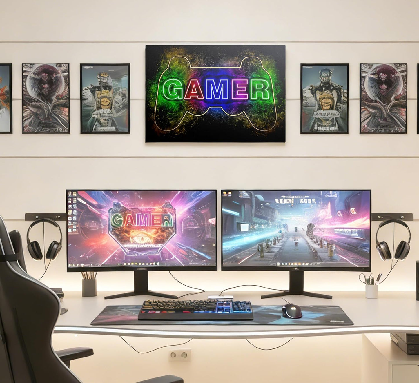 Skiennix Colorful Neon Gamepad Canvas Wall Art - Vibrant Video Gamer Poster for Teen Boys Room | 12 x 16 Inch