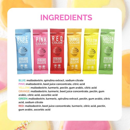 Color Kitchen Food Coloring - Vibrant 6 Pack | Plant-Based, Vegan, Gluten-Free, Non-GMO, Kosher