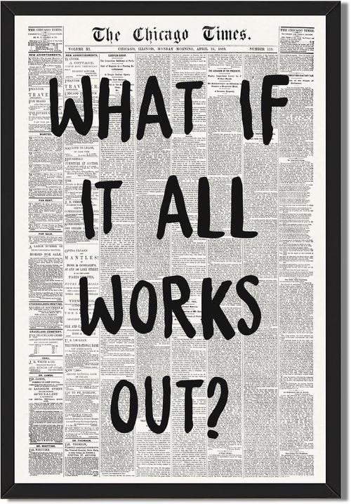 Framed What If It All Works Out Wall Art - Black and White Motivational Canvas Print | 12x16 Inch Inspirational Decor for Home and Office