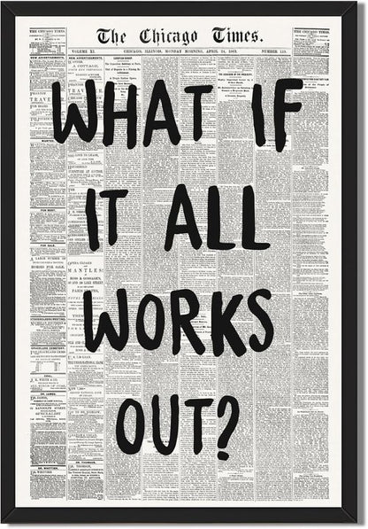Framed What If It All Works Out Wall Art - Black and White Motivational Canvas Print | 12x16 Inch Inspirational Decor for Home and Office