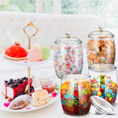 Nuogo 6 Pcs Clear Plastic Candy & Cookie Jars - Airtight Decorative Storage Canisters | 42 oz Classic