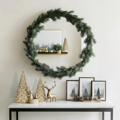 KI Store Lighted Glass Christmas Tree Figurine Set - Timer-Operated Mercury Glass Decor | 3-Piece Centerpiece