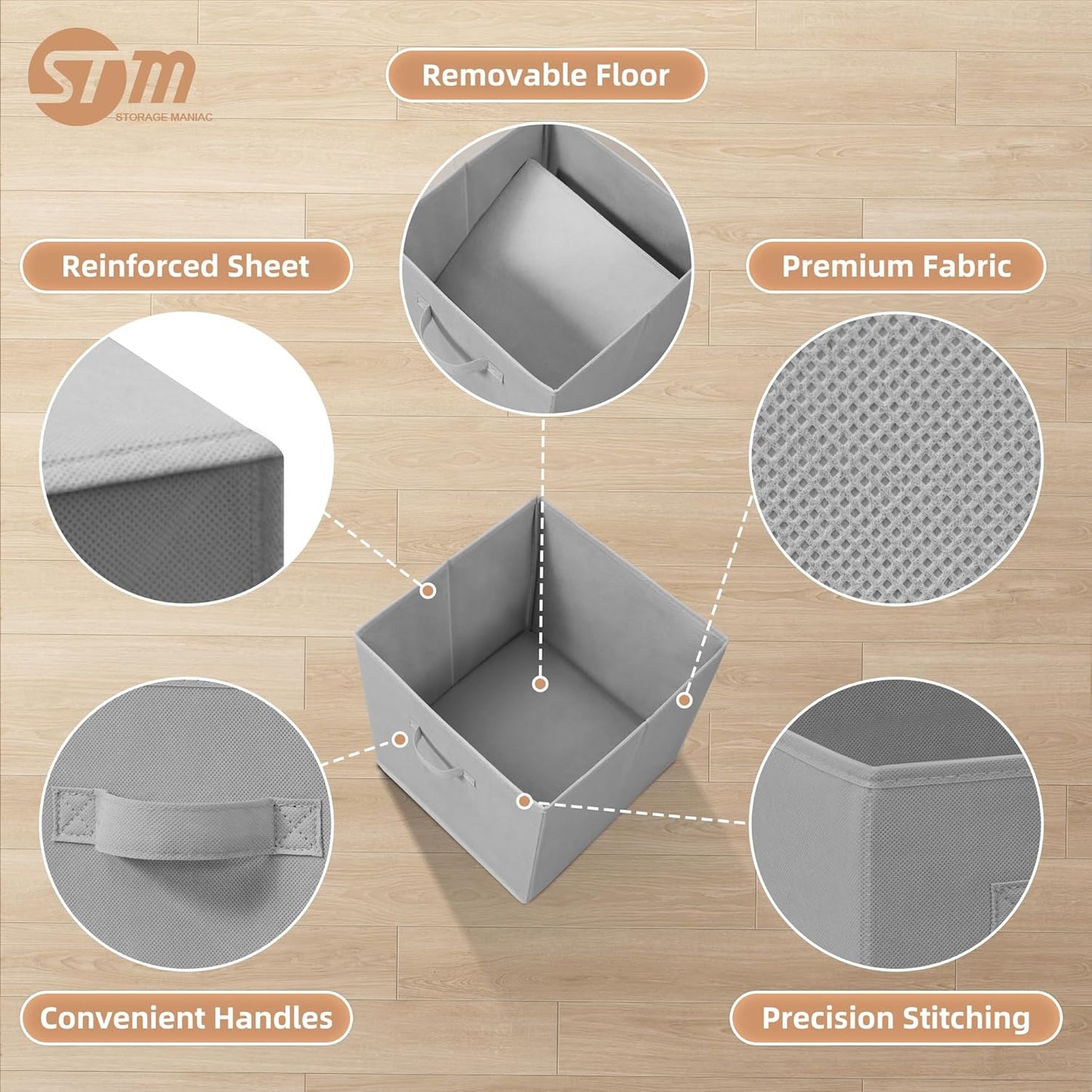 Storage Maniac 13-Inch Collapsible Storage Cubes - 10 Pack Durable Fabric Bins for Organization | Grey