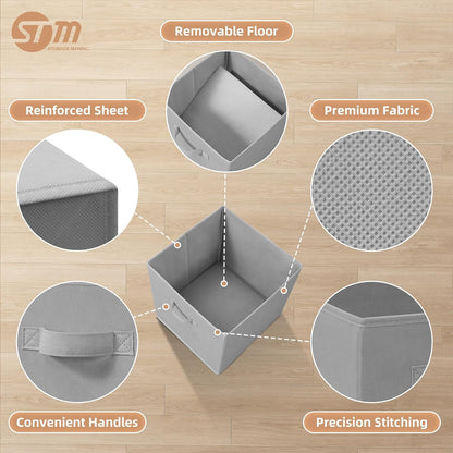 Storage Maniac 13-Inch Collapsible Storage Cubes - 10 Pack Durable Fabric Bins for Organization | Grey